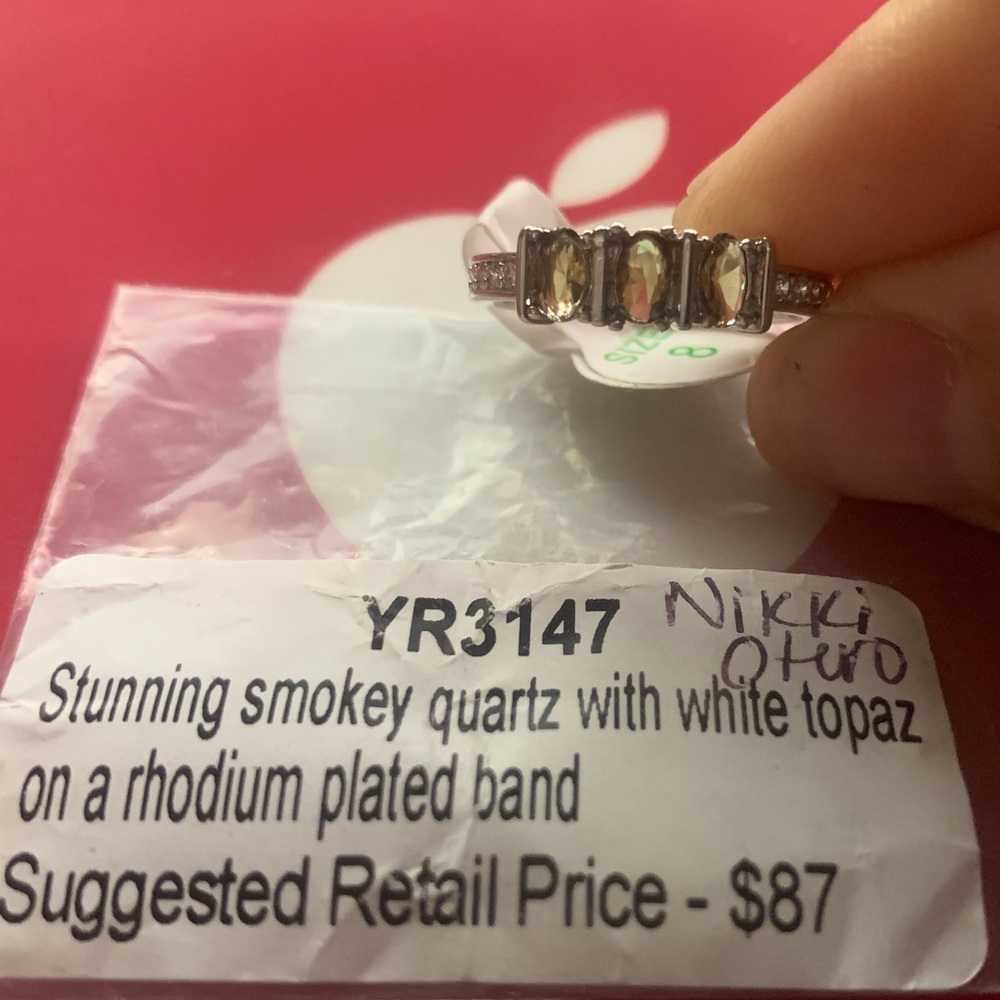 Size 8 Smokey Quartz with white topaz accents